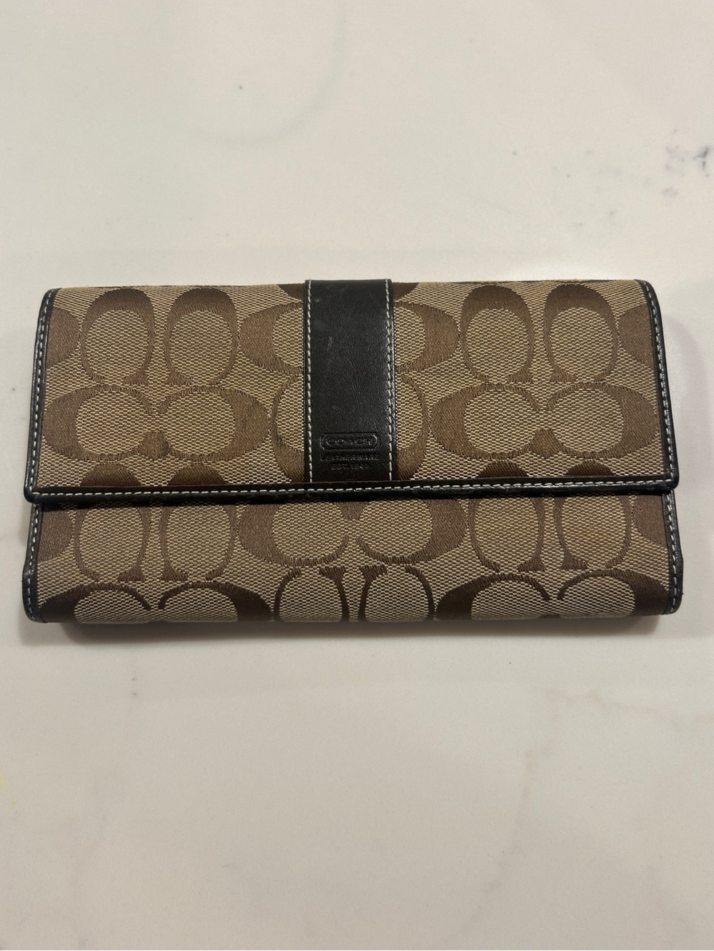 COACH Jacquard & Leather SIGNATURE C Checkbook Wallet With Checkbook Cover